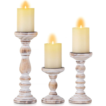 Hanobe Wooden Pillar Candle Holders  Set of 3
