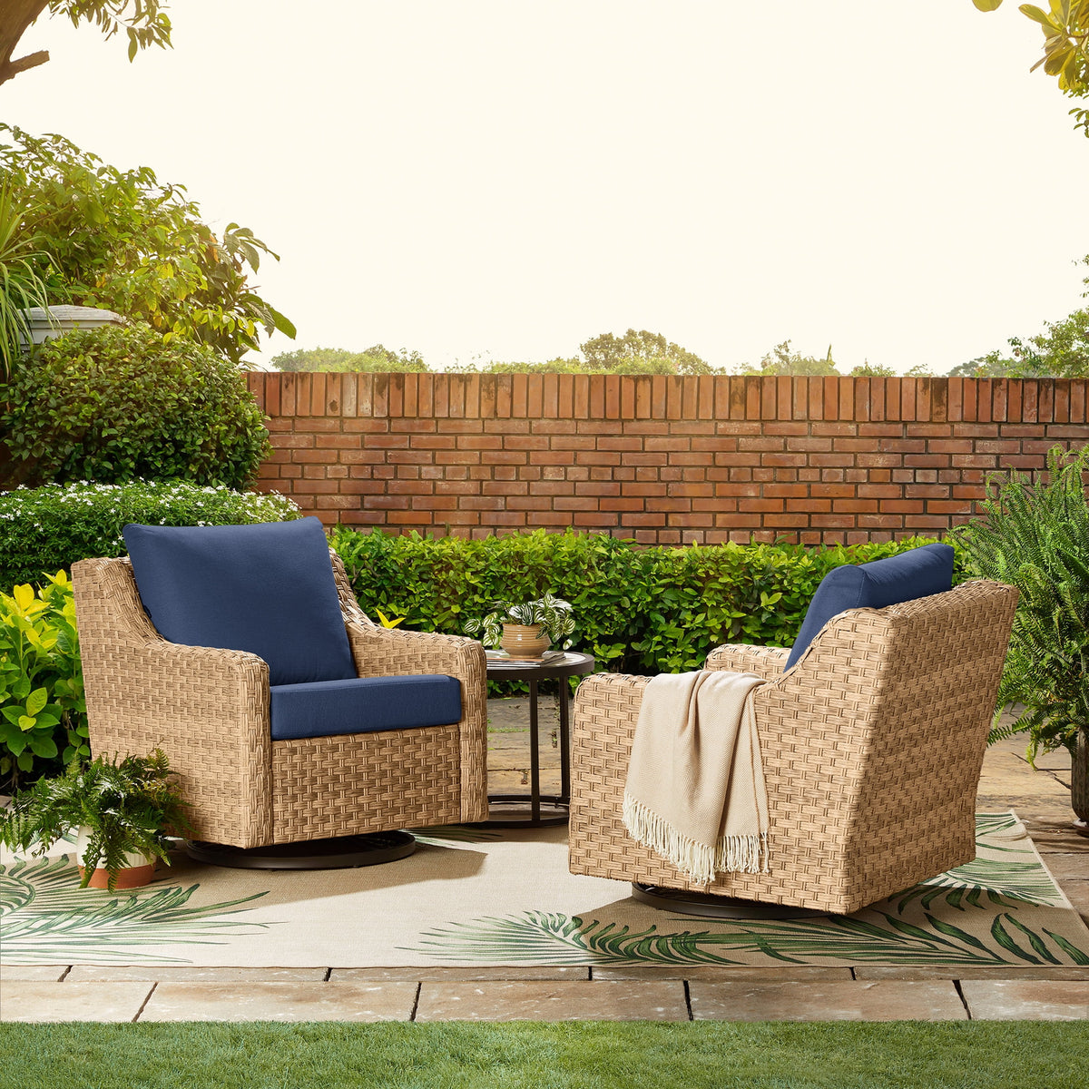 Better Homes & Gardens River Oaks Outdoor Swivel Gliders with Patio Covers, Set of 2, Navy