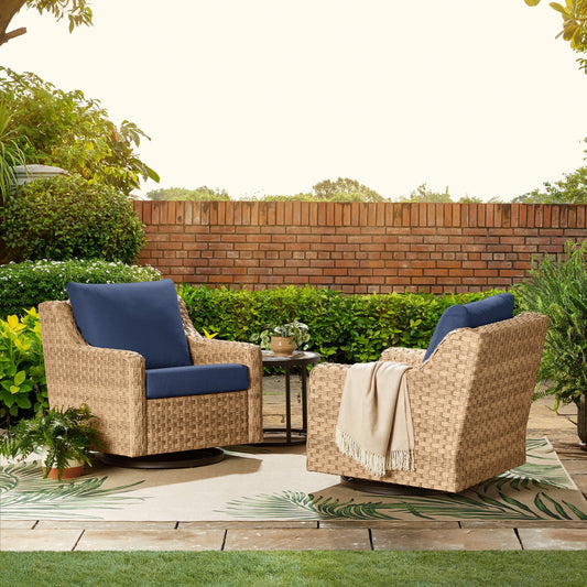 Better Homes & Gardens River Oaks Outdoor Swivel Gliders with Patio Covers, Set of 2, Navy