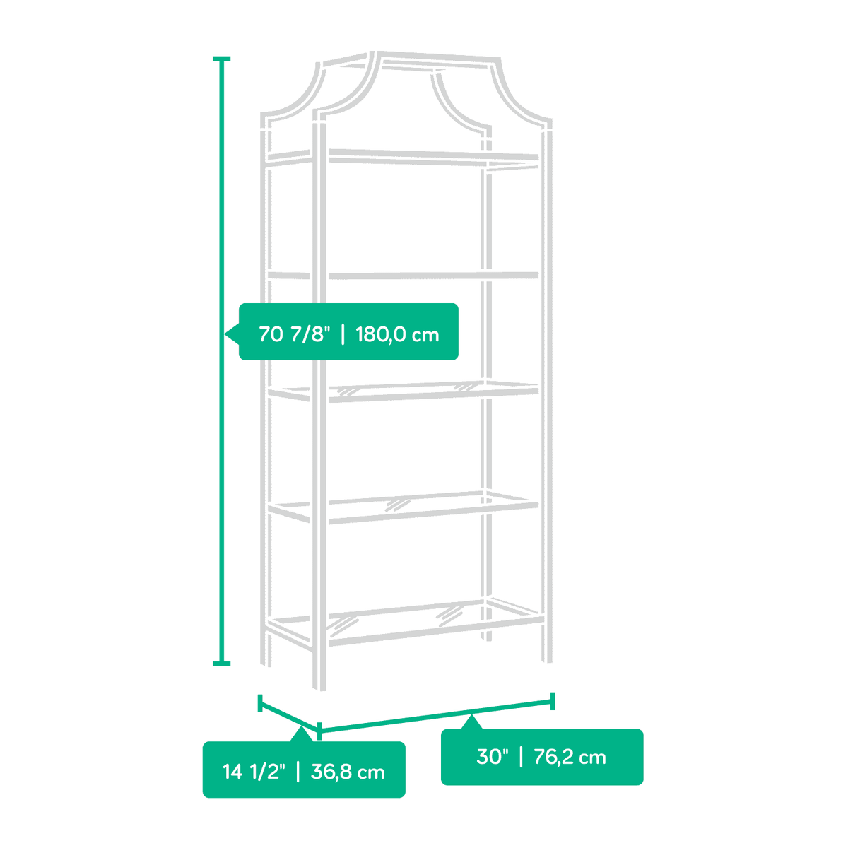 Better Homes & Gardens Nola 5-Shelf Etagere Bookcase, 71 in, Gold Finish