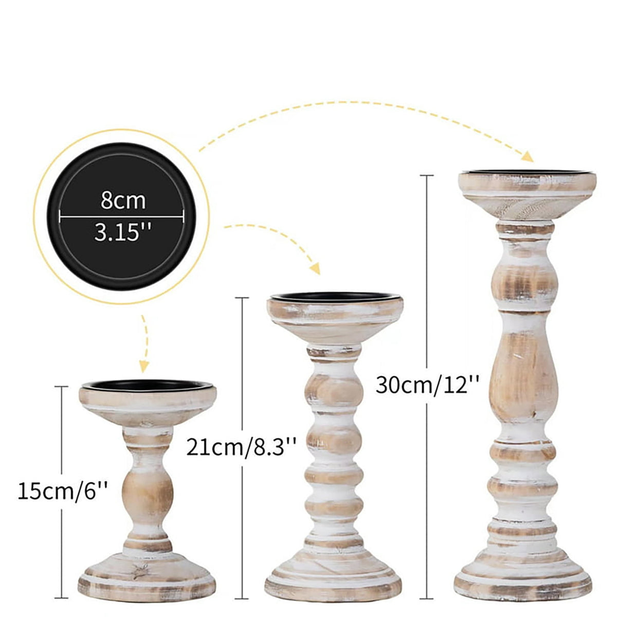 Hanobe Wooden Pillar Candle Holders  Set of 3