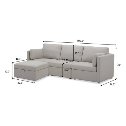 Better Homes & Gardens 100'' Modular Sectional Sofa with Storage Ottoman, White Linen