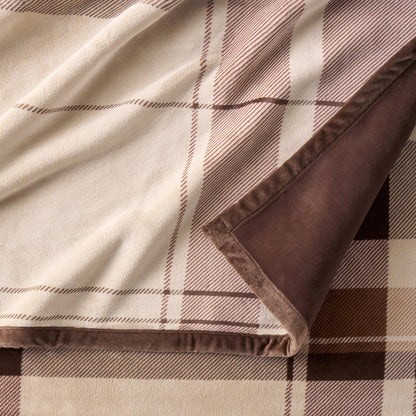 Better Homes & Gardens Super Soft Luxe Coco Plush Couch Throw Blanket, Brown Plaid