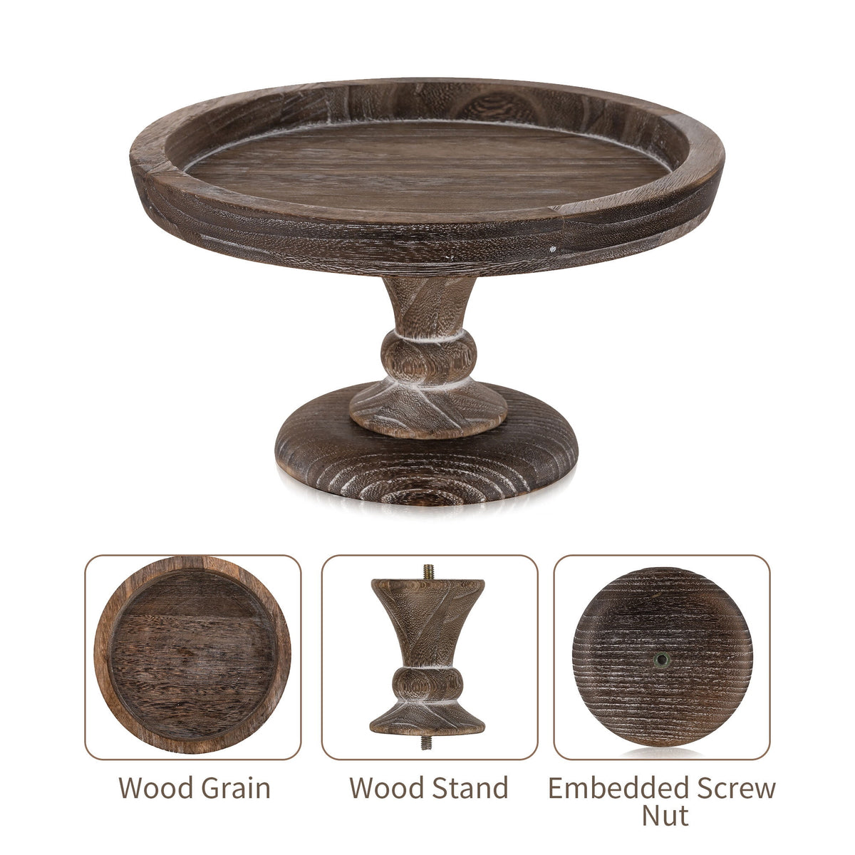 Hanobe 11"  Rustic wooden Cake Stand, Decorative Round Tray Pedestal stand Farmhouse Kitchen Decor for Counter Wedding Birthday Home Decor