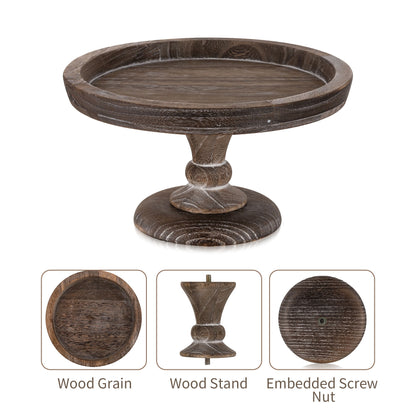 Hanobe 11"  Rustic wooden Cake Stand, Decorative Round Tray Pedestal stand Farmhouse Kitchen Decor for Counter Wedding Birthday Home Decor