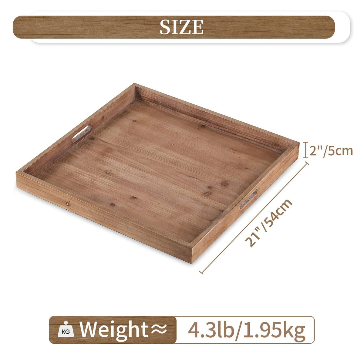 Hanobe Square Extra Large Ottoman Tray: Decorative Wooden Serving Trays with Handles for Ottoman Coffee Table Topper  Living Room