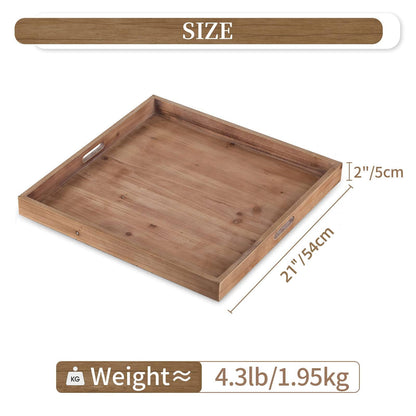 Hanobe Square Extra Large Ottoman Tray: Decorative Wooden Serving Trays with Handles for Ottoman Coffee Table Topper  Living Room