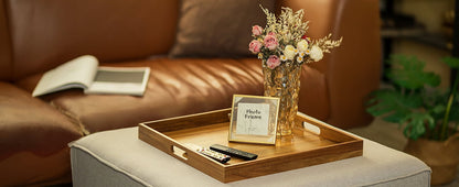 Hanobe Large Ottoman Tray : 20'‘ Decorative Wooden Tray for Home Decor - Large Coffee Table Serving Tray with Handles