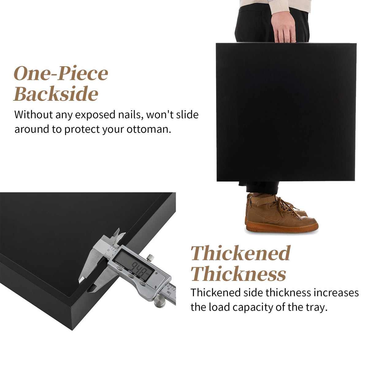 Hanobe Square Large Ottoman Tray Modern Extra Large Black Serving Decorative Trays with Cutout Handles for Living Room Coffee Table Home, 20"