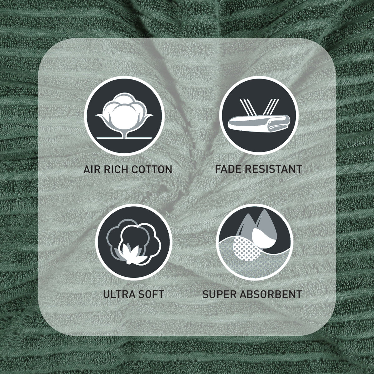 Better Homes & Gardens PowerLoft AIRRICH® 6 Piece Bath Towel Set, Green Ash Textured Stripe