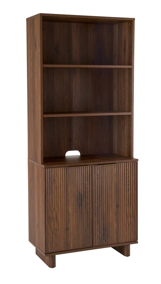 Better Homes & Gardens Lillian Fluted Bookcase with Doors and Storage, Walnut Finish