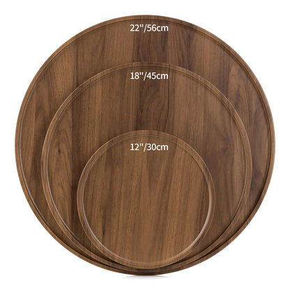 Hanobe Extra Large Round Ottoman Tray Wood, 17.7" Large Circle Decorative Serving Trays for Ottoman Coffee Table, Walnut