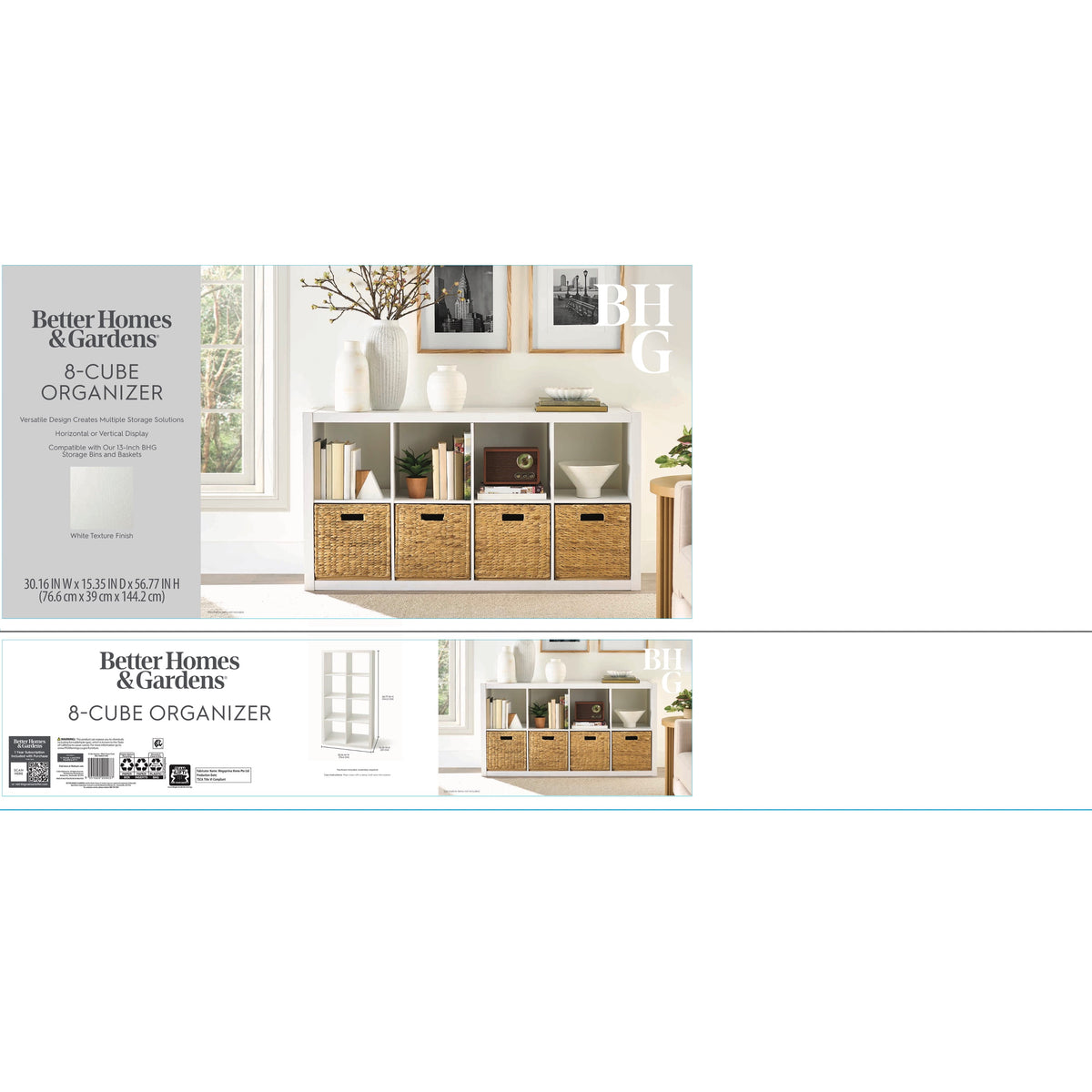 Better Homes & Gardens 8 Cube Storage Organizer, Textured White