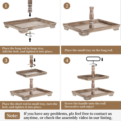 Hanobe Farmhouse Tiered Tray Stand Decor:  Decorative 2 Tier Serving Tray Stand for Rustic Table Centerpiece, Kitchen Island Decor, Coffee Bar, or Cupcake Stand  (Brown)