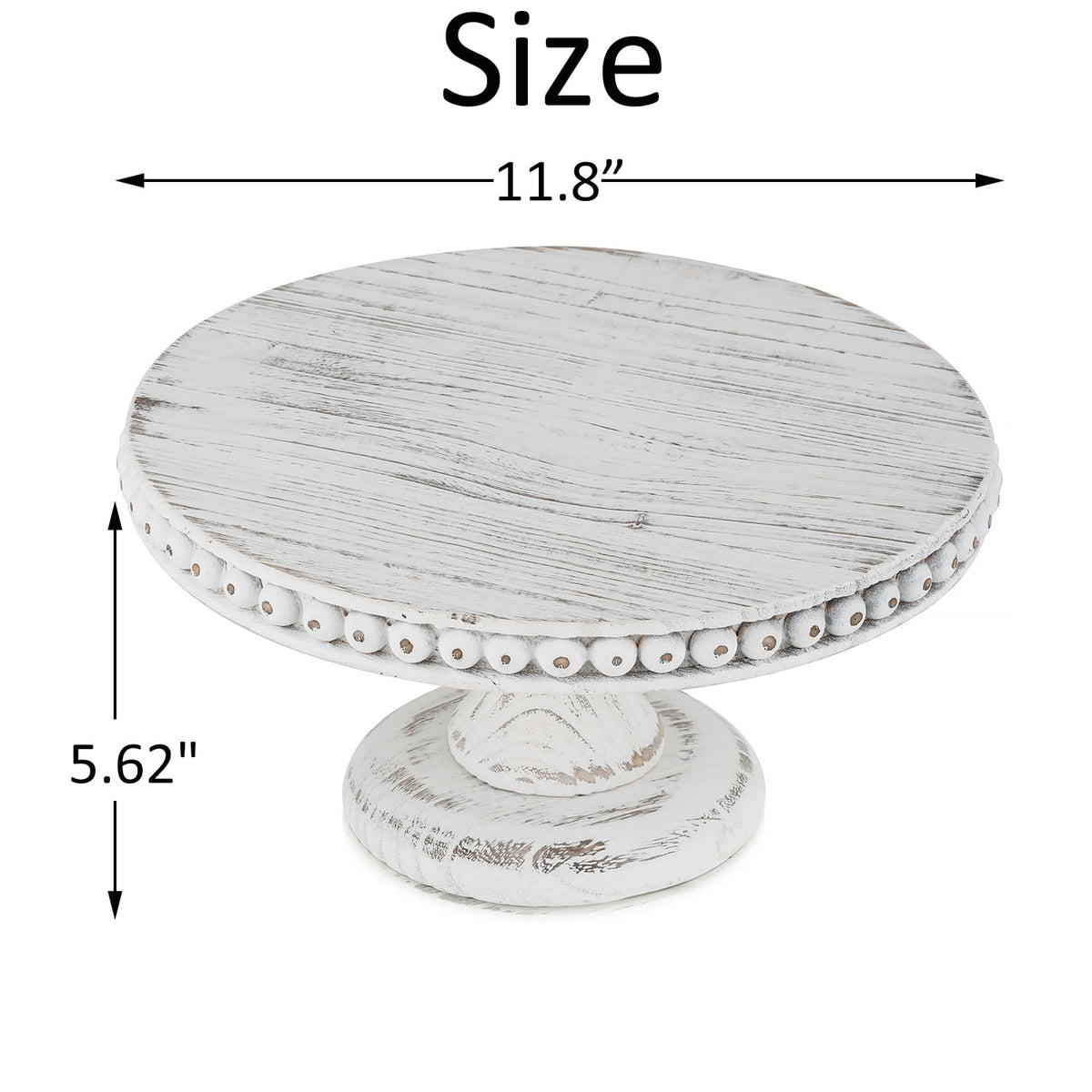Hanobe Rustic Cake Stand 11.8 Inch Wood Dessert Display Riser Vintage Beads Cake Stand for Wedding Reception Decoration