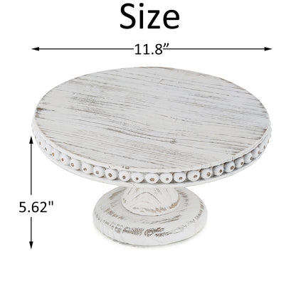 Hanobe Rustic Cake Stand 11.8 Inch Wood Dessert Display Riser Vintage Beads Cake Stand for Wedding Reception Decoration