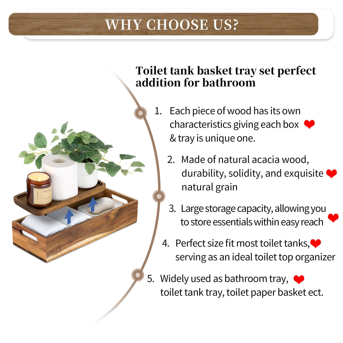 Hanobe Bathroom Toilet Tank Basket Tray: S/2 Toilet Paper Topper with Vanity Tray  Organizer Toiletry Storage Holder Box