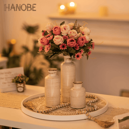 Hanobe Wooden Decorative Serving Tray Farmhouse Centerpiece Coffee Table Home Decor 17.7"