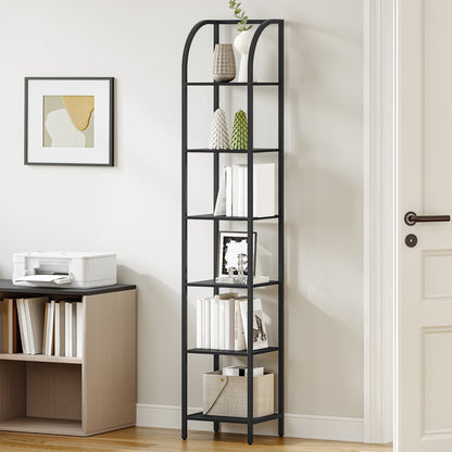 Hzuaneri Bookshelf Narrow Bookcase, Tall Storage Rack with Steel Frame, Display Standing Shelf Unit, Skinny Book Shelf for Study Living Room Home Office, Industrial Style, 6-Tier Black