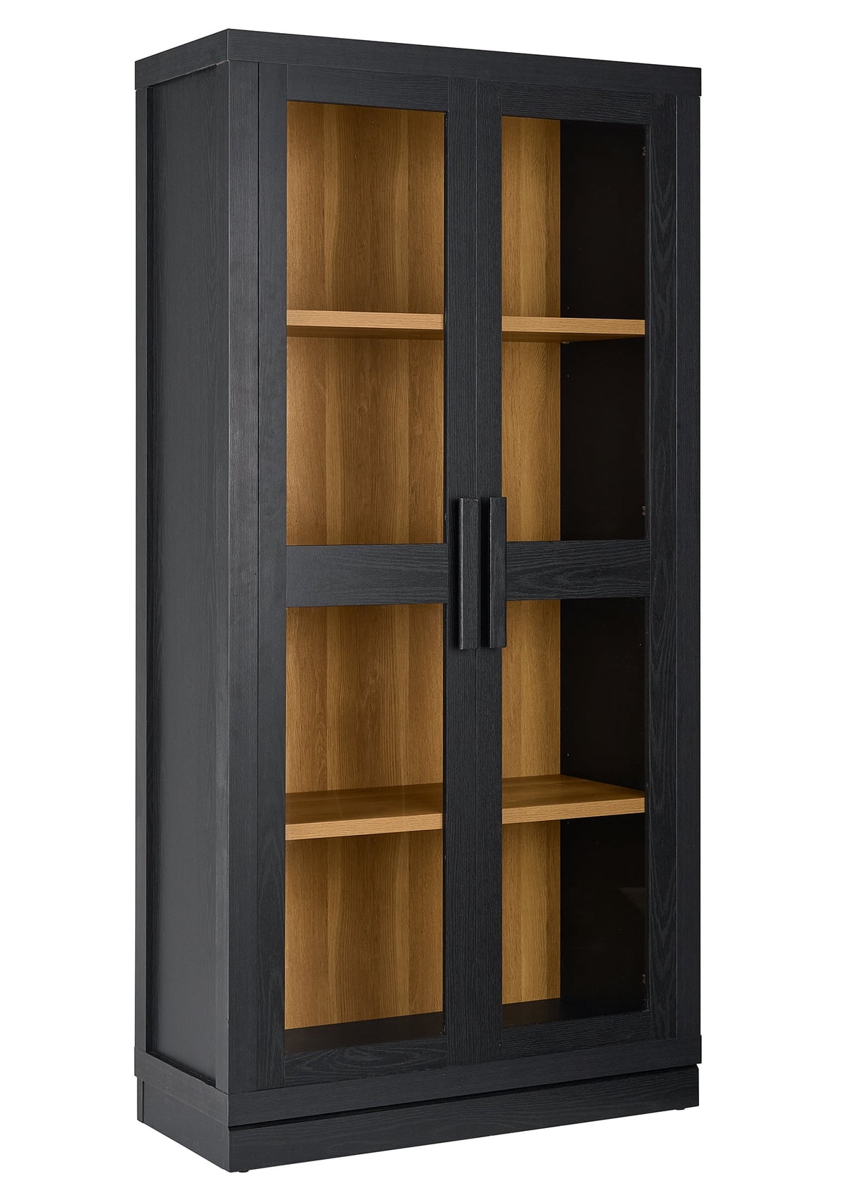 Better Homes & Gardens Ezra Glass Door Storage Accent Cabinet, Rich Black finish