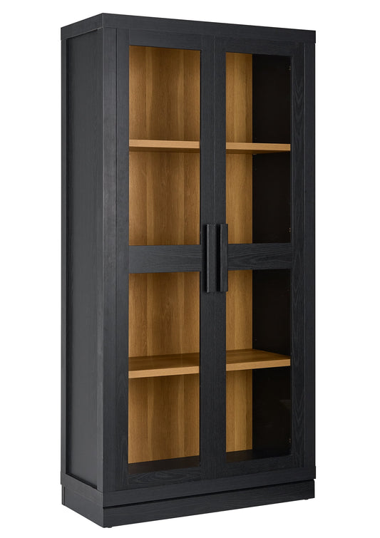 Better Homes & Gardens Ezra Glass Door Storage Accent Cabinet, Rich Black finish