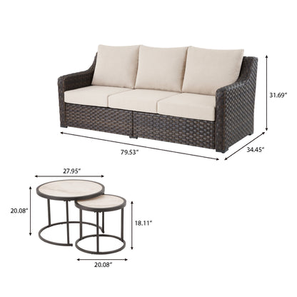 Better Homes & Gardens River Oaks Outdoor Sofa and 2 Nesting Tables with Patio Cover, Dark Brown