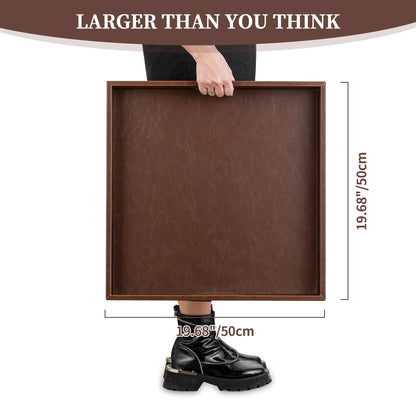 Hanobe Ottoman Large Decorative Serving Tray: 20'' Decorative Round Trays with Handles - Leather Coffee Table Decor for Extra Big Counter Home Living Room - Oversized