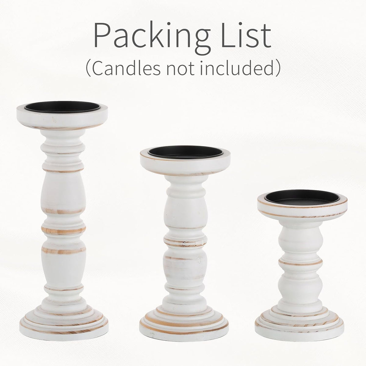 Hanobe Wood Rustic Candle Holders for PIllar Candles， Farmhouse White Candle Holders Set of 3 Candlestick Holder