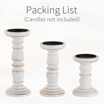 Hanobe Wood Rustic Candle Holders for PIllar Candles， Farmhouse White Candle Holders Set of 3 Candlestick Holder