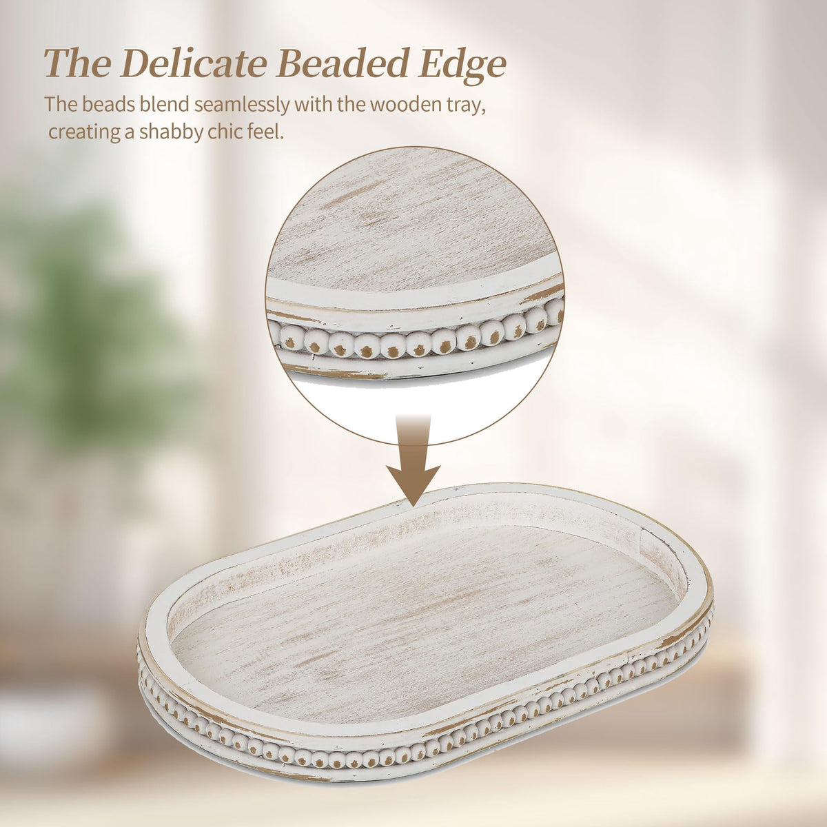 Hanobe Decorative Tray， Wooden Candle Holder Tray for Coffee Table Decor Farmhouse Centerpiece Kichen Counter ，White Washed 15"