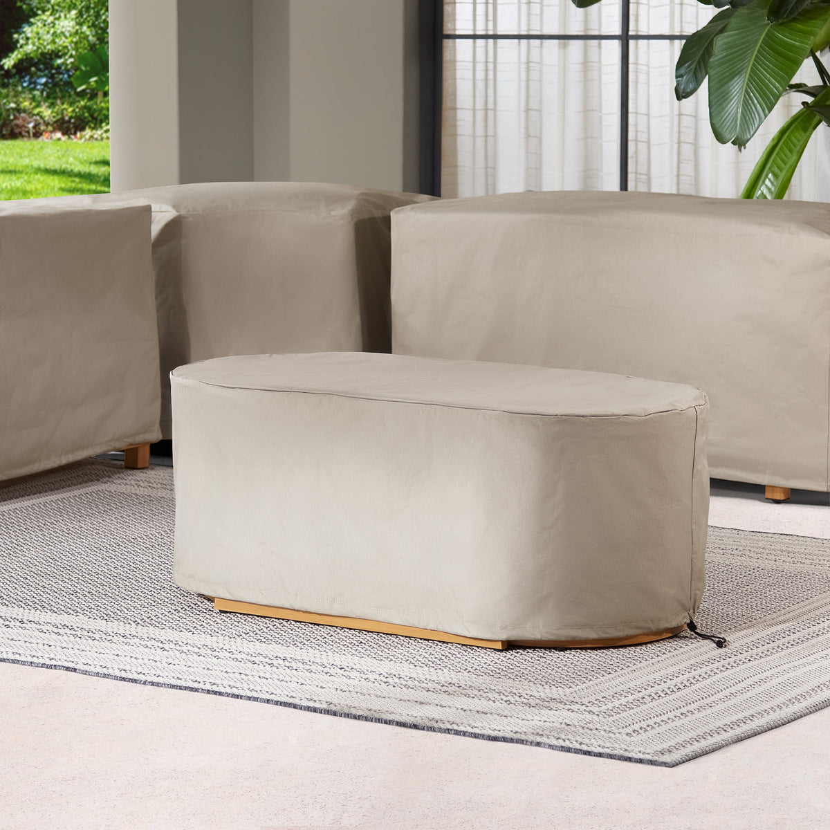 Better Homes & Gardens Juliet Outdoor Coffee Table with 2 Ottomans and Patio Cover, Beige