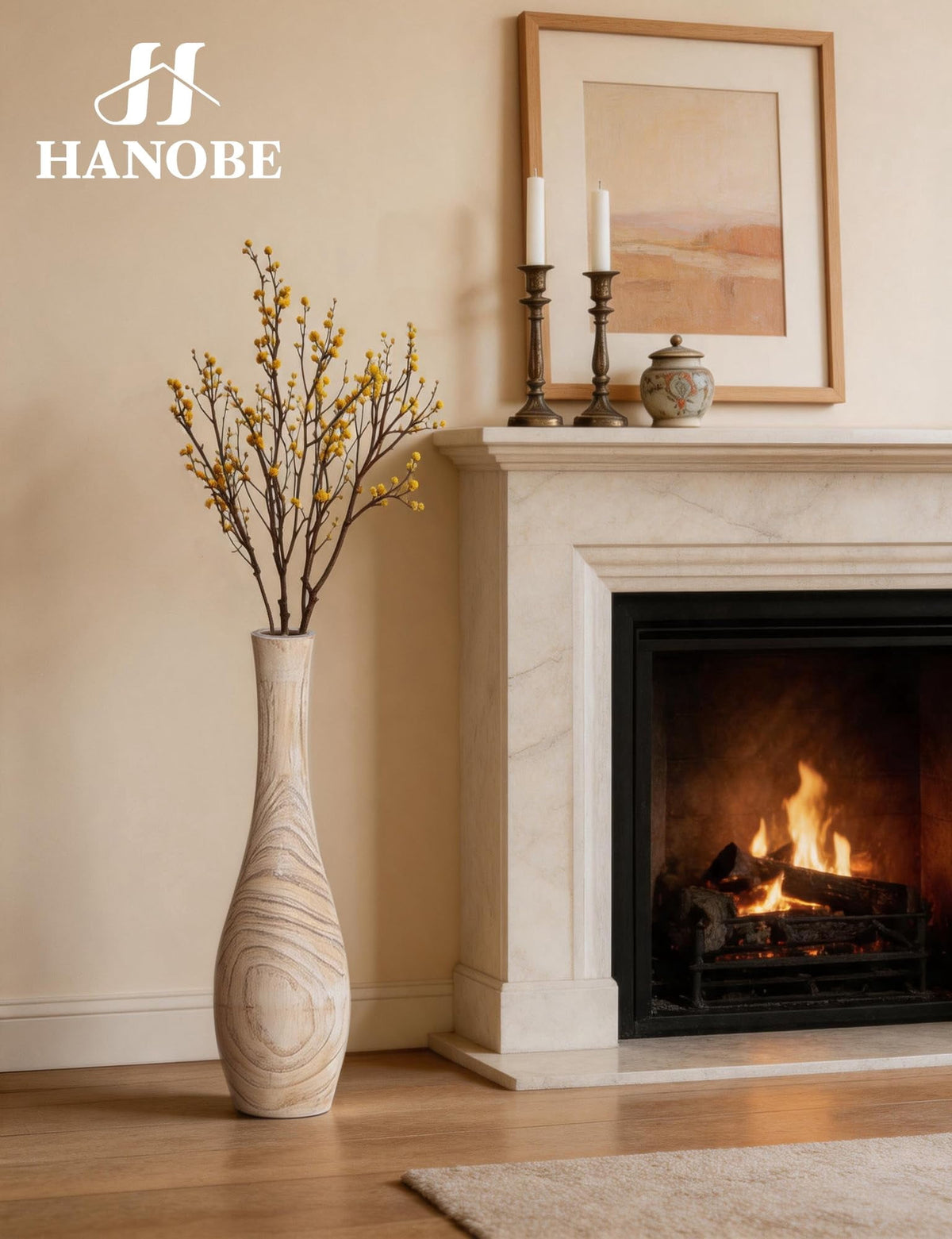 Hanobe 22" Tall Floor Vase Decorative for Pampas Grass, Boho Farmhouse Living Room Decor （Whitewashed）