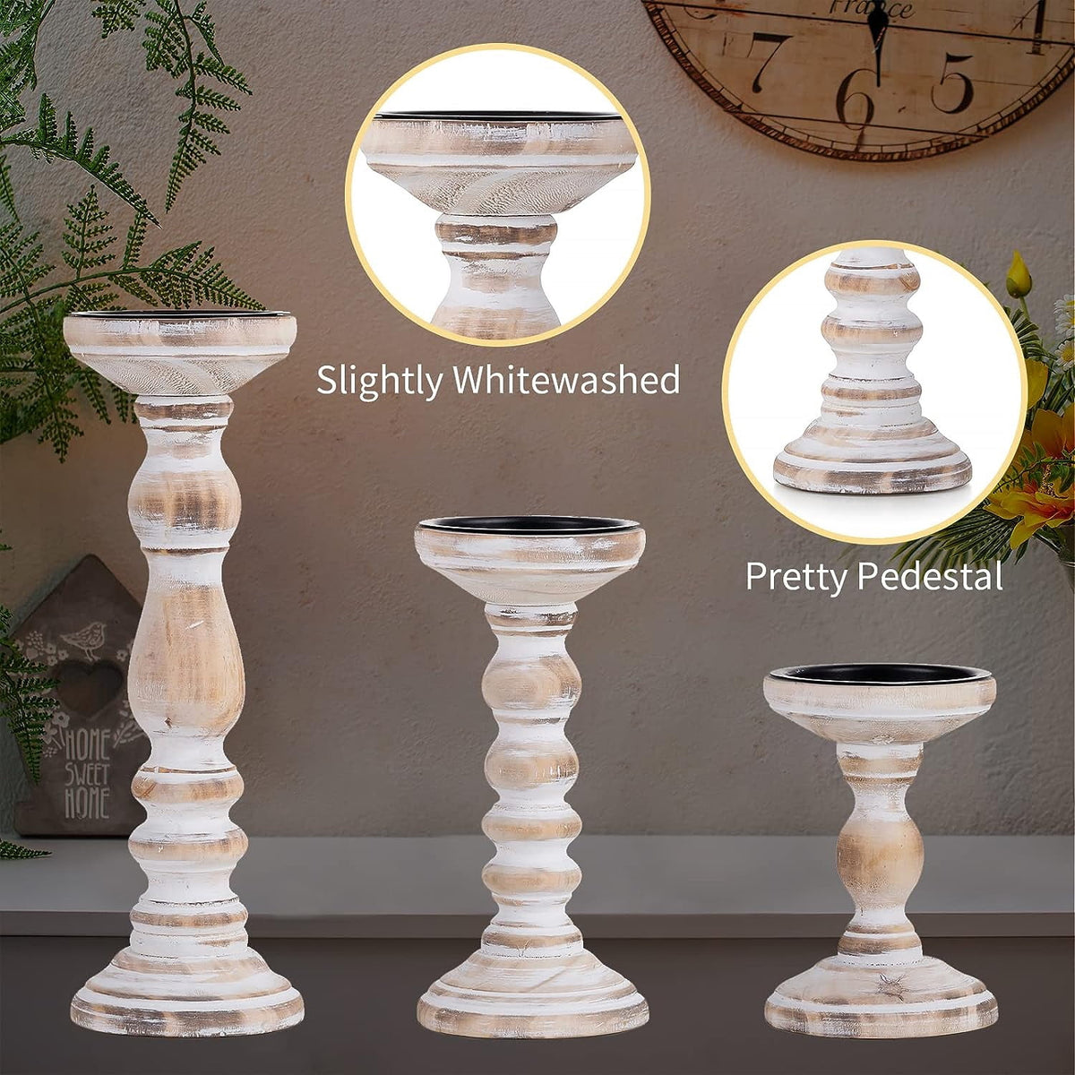 Hanobe Wooden Pillar Candle Holders  Set of 3