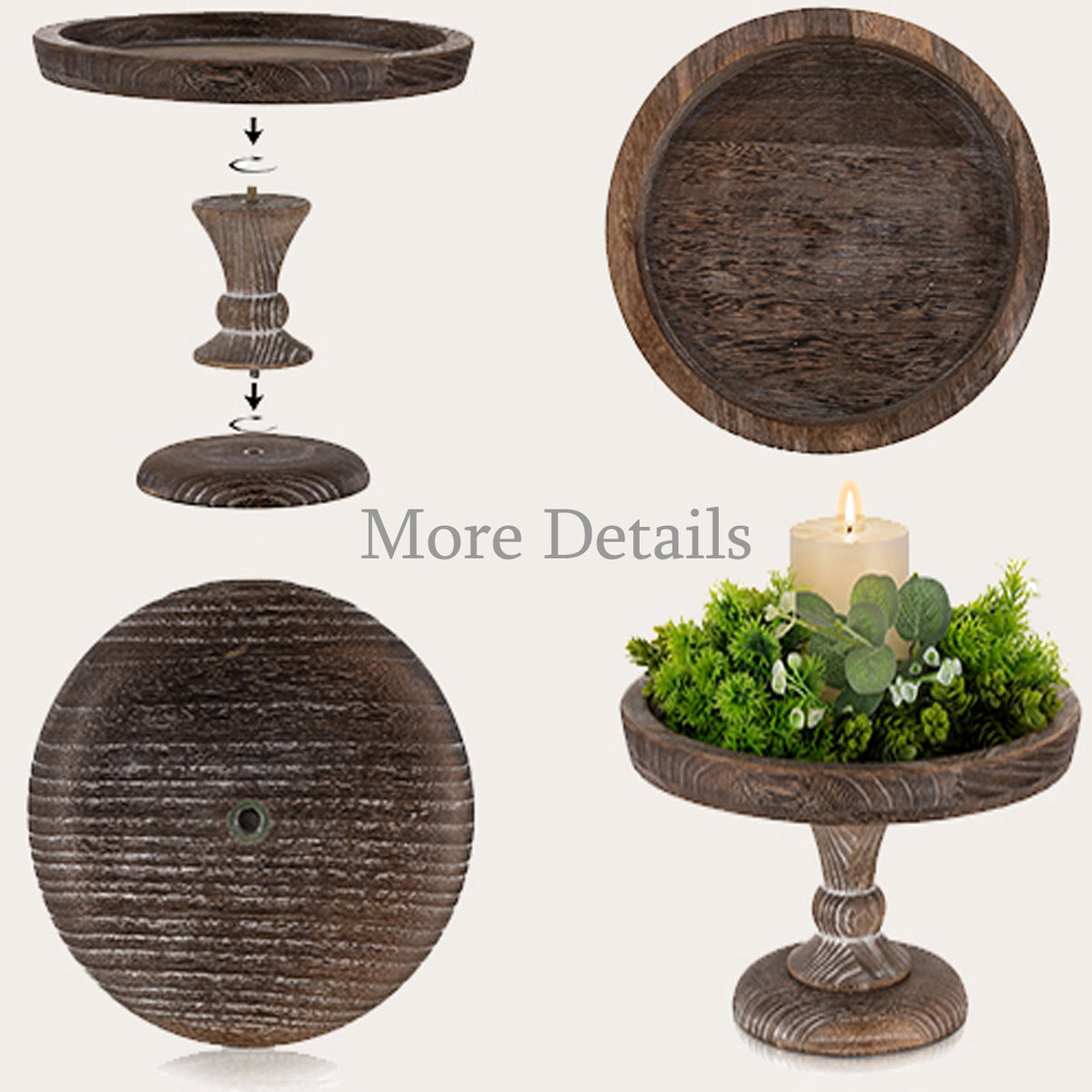 Hanobe 11"  Rustic wooden Cake Stand, Decorative Round Tray Pedestal stand Farmhouse Kitchen Decor for Counter Wedding Birthday Home Decor