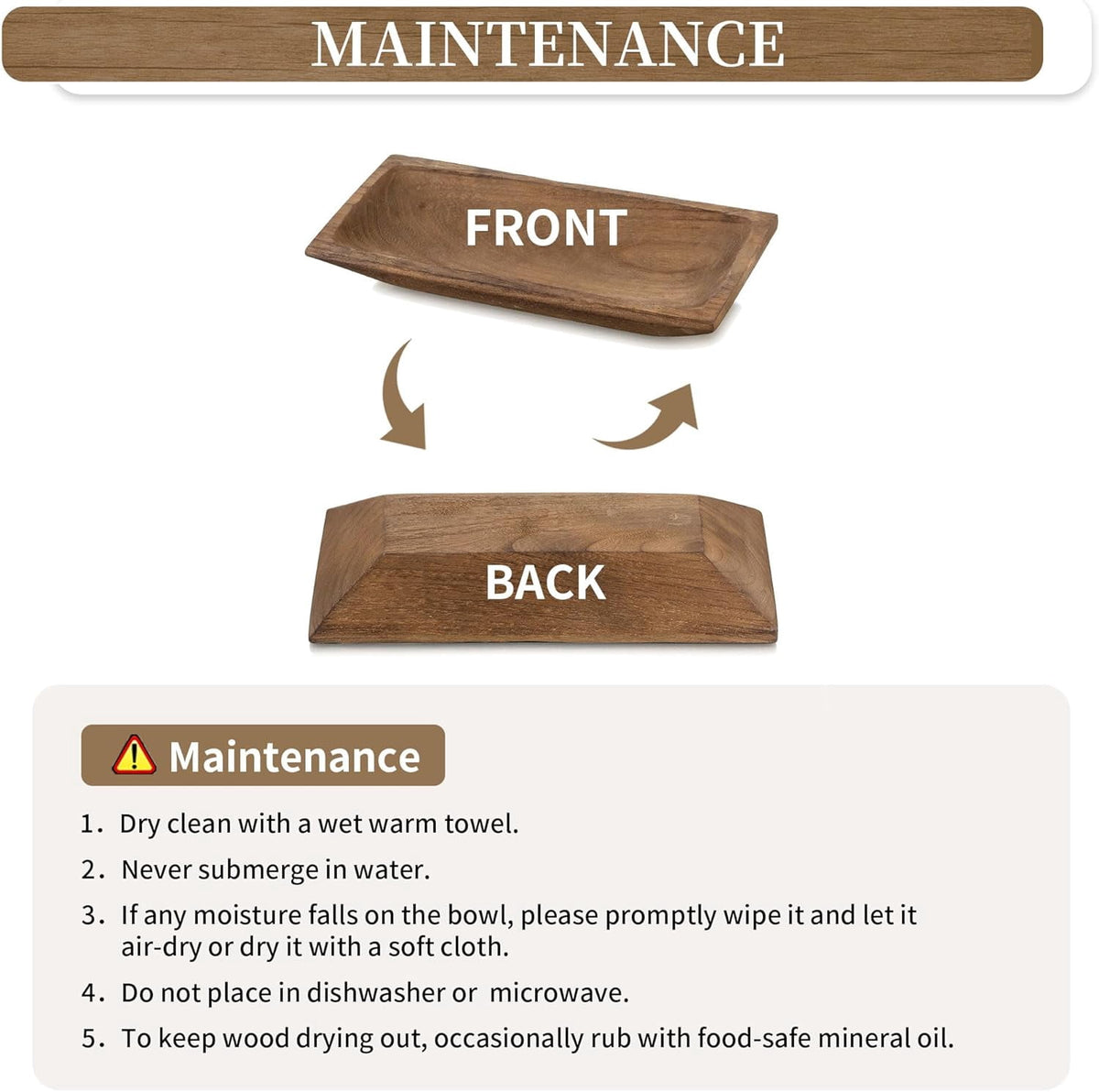 Hanobe Decorative Wood Bowl Tray for Home Decor Centerpieces Wooden Dough Tray Halloween Christmas Home Decor, Brown