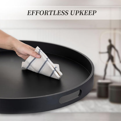 Hanobe 22" Serving Ottoman Tray Topper, Round Large Black Decorative Tray for Home Living Room Coffee Table Decor with Handles