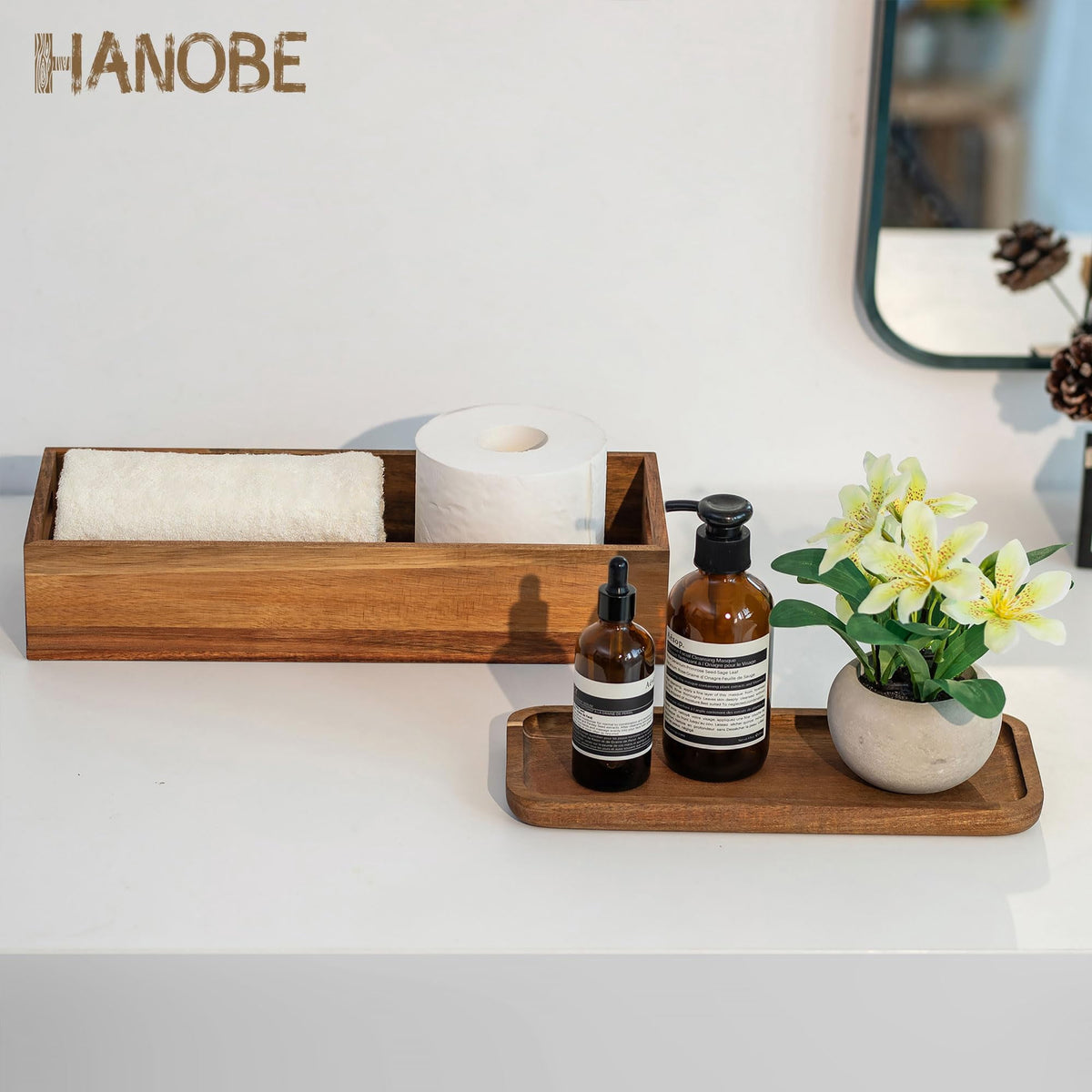 Hanobe Bathroom Toilet Tank Basket Tray: S/2 Toilet Paper Topper with Vanity Tray  Organizer Toiletry Storage Holder Box