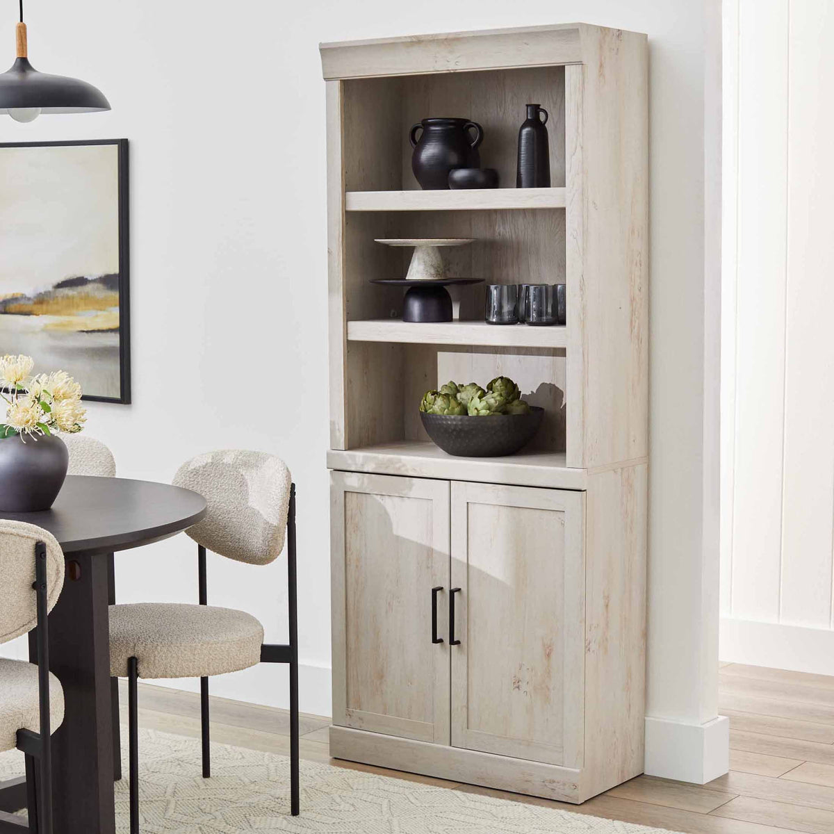 Better Homes & Gardens Glendale 5-Shelf Bookcase with Doors, Rustic White Finish