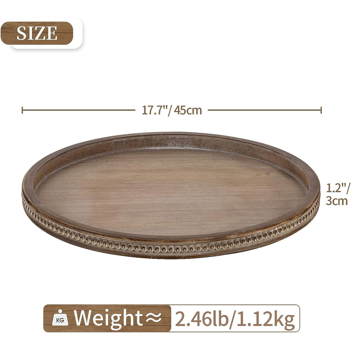 Hanobe Serving Tray for Kitchen Coffee Table Bathroom Home Decor Round Wood Farmhouse Decorative Bead Tray Decor,17.7"