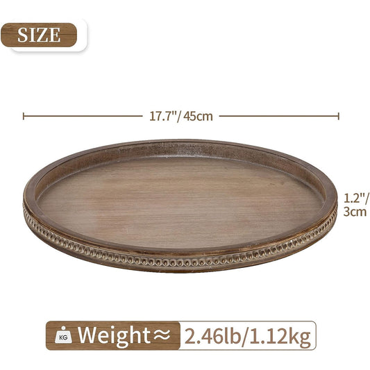 Hanobe Serving Tray for Kitchen Coffee Table Bathroom Home Decor Round Wood Farmhouse Decorative Bead Tray Decor,17.7"