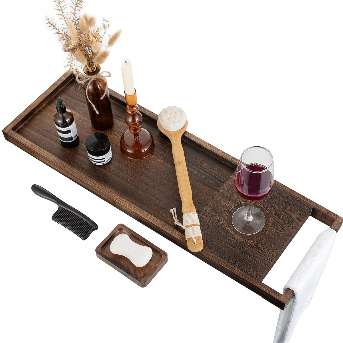 Hanobe Bathtub Tray, Bath Tub Tray Wood SPA Long Tray  with Handles Bath Accessories Organizer Home SPA