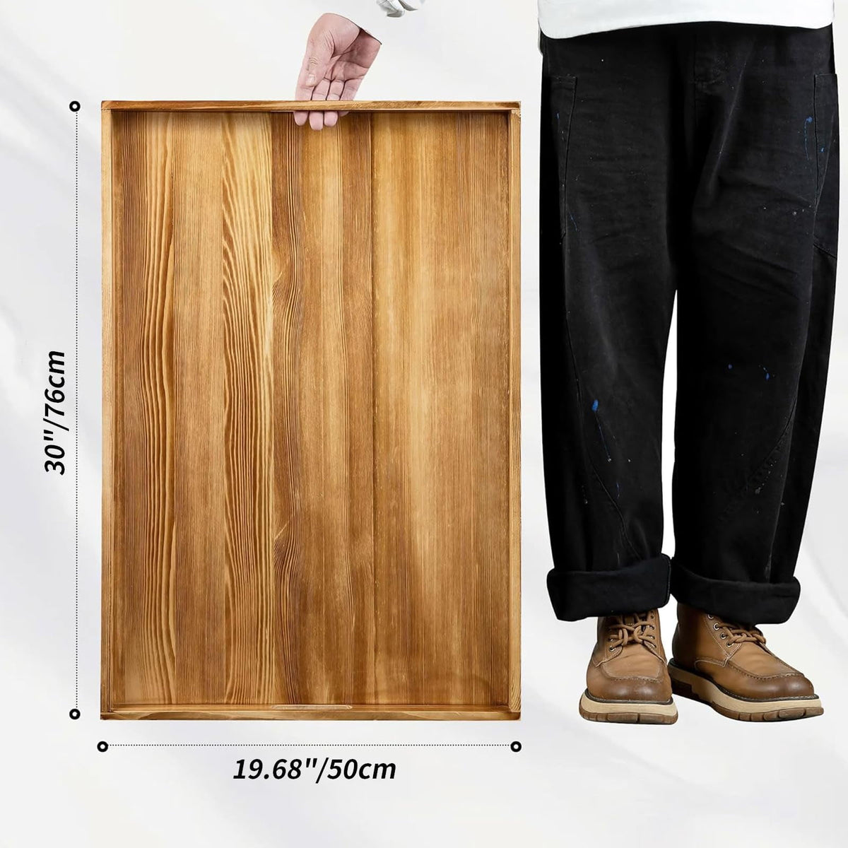 Hanobe Large Ottoman Tray: 30" Decorative Wooden Trays for Ottoman with Handles - Ottoman Table Topper for Coffee Table