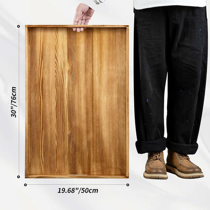 Hanobe Large Ottoman Tray: 30" Decorative Wooden Trays for Ottoman with Handles - Ottoman Table Topper for Coffee Table