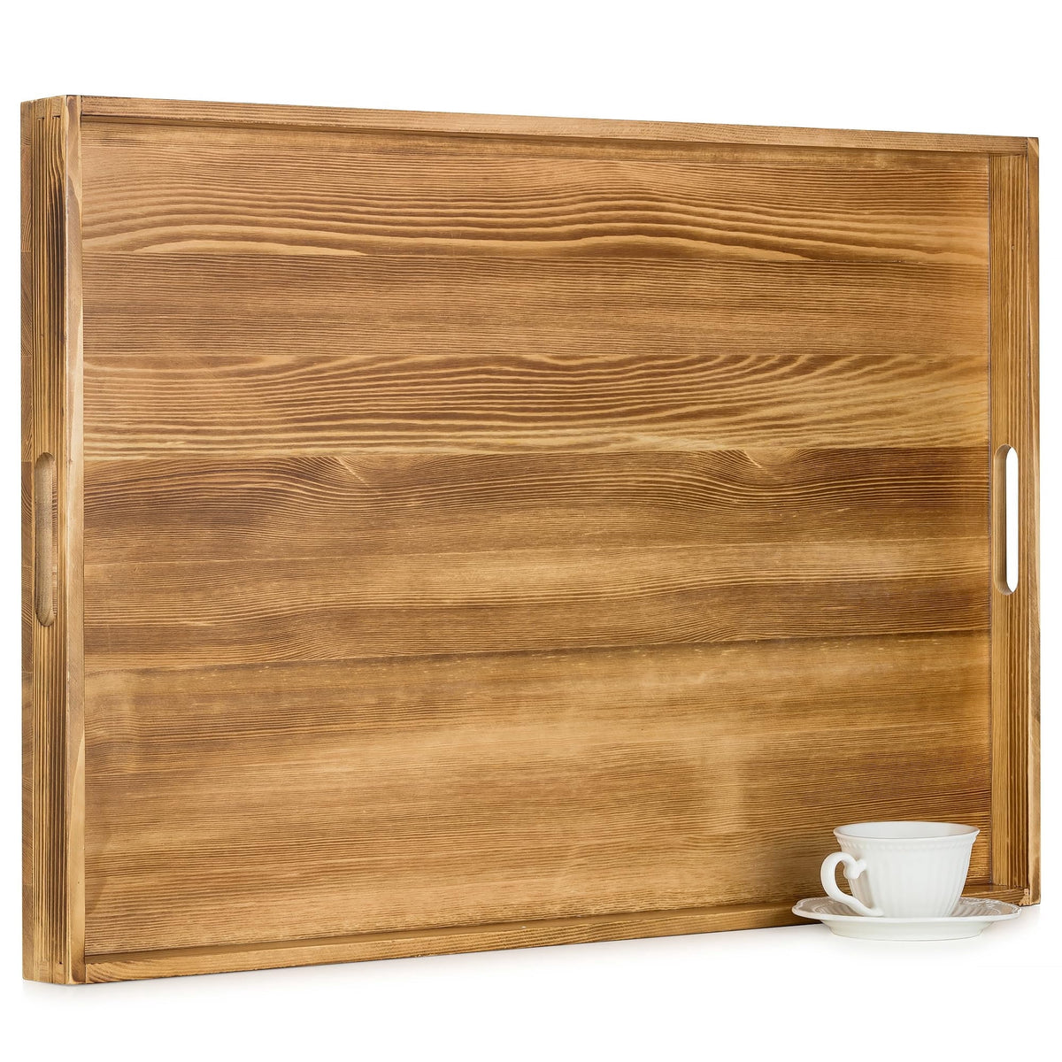 Hanobe Large Ottoman Tray: 30" Decorative Wooden Trays for Ottoman with Handles - Ottoman Table Topper for Coffee Table