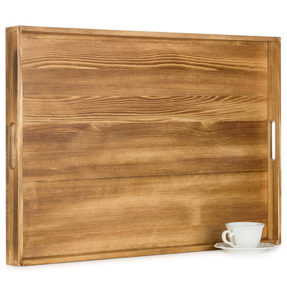 Hanobe Large Ottoman Tray: 30" Decorative Wooden Trays for Ottoman with Handles - Ottoman Table Topper for Coffee Table