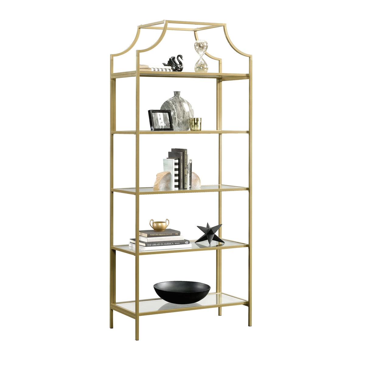 Better Homes & Gardens Nola 5-Shelf Etagere Bookcase, 71 in, Gold Finish