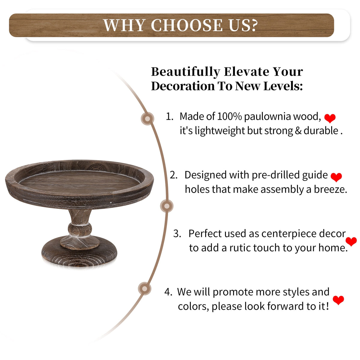 Hanobe 11"  Rustic wooden Cake Stand, Decorative Round Tray Pedestal stand Farmhouse Kitchen Decor for Counter Wedding Birthday Home Decor