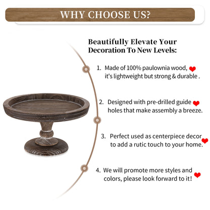 Hanobe 11"  Rustic wooden Cake Stand, Decorative Round Tray Pedestal stand Farmhouse Kitchen Decor for Counter Wedding Birthday Home Decor