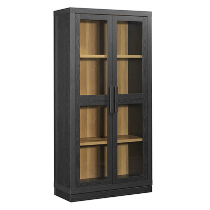 Better Homes & Gardens Ezra Glass Door Storage Accent Cabinet, Rich Black finish
