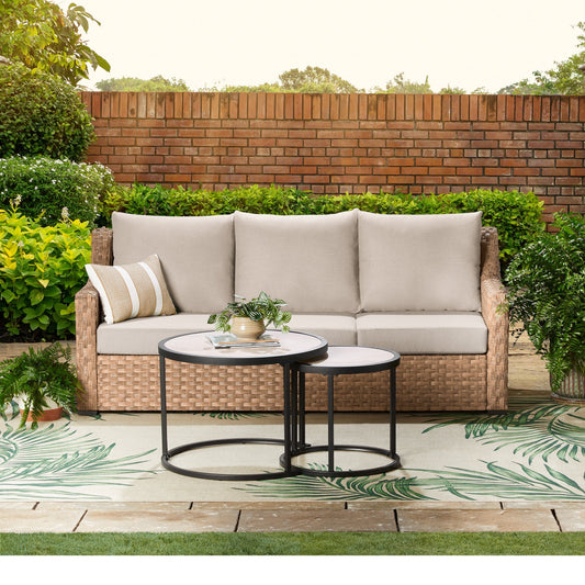 Better Homes & Gardens River Oaks Outdoor 5-Piece Wicker Conversation Set with Patio Cover, Natural